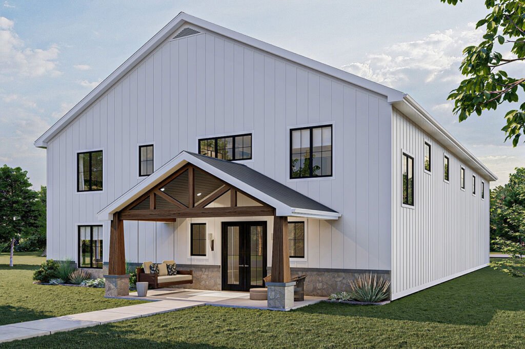 Top 5 White Barndominium Floor Plans 6 Two-story farmhouse with wraparound porch