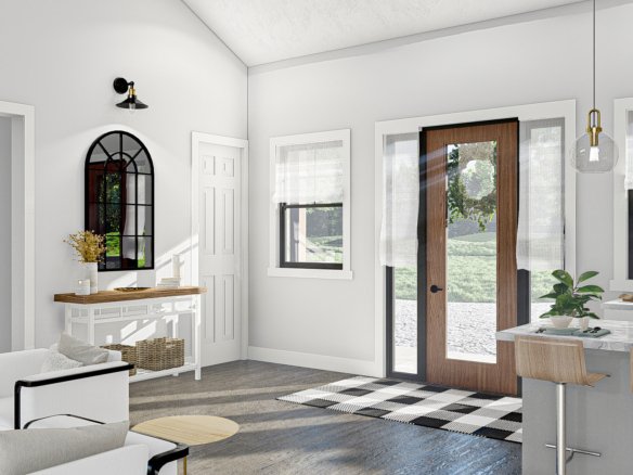 1 Story Bardominium Style House Plan with Large Front Porch and Split Bedrooms Hidden Acres 30145