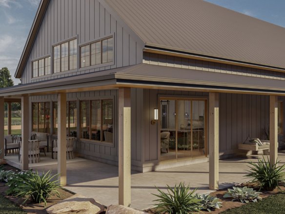 Black Barndominium Style House Plan with Wrap around Porch Red Rocks 30189