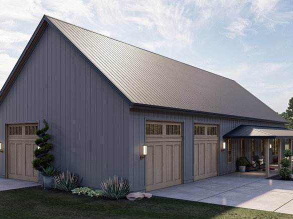 Black Barndominium Style House Plan with Wrap around Porch Red Rocks 30189