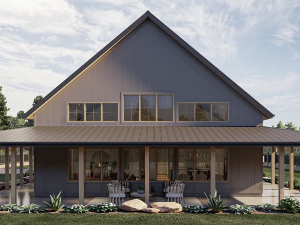 Black Barndominium Style House Plan with Wrap around Porch Red Rocks 30189