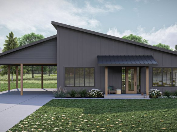 Modern Black Barndominium Style House Plan Cameron Wood