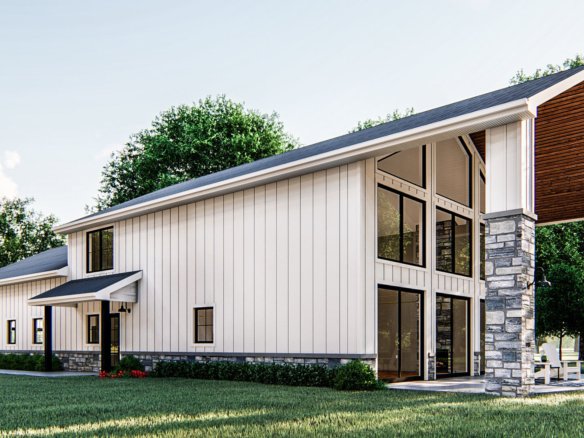 Modern Farmhouse Barndominium Plan with Tall Ceilings and Oversized Patio Billings 29771