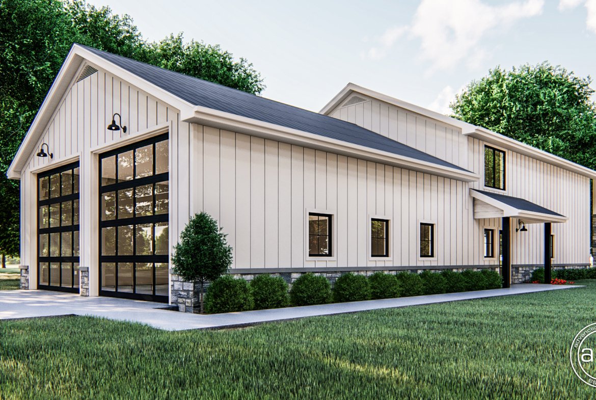 Modern Farmhouse Barndominium Plan with Tall Ceilings and Oversized Patio Billings 29771