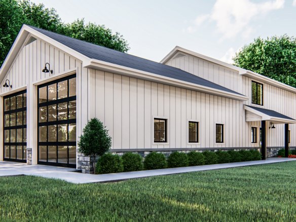 Modern Farmhouse Barndominium Plan with Tall Ceilings and Oversized Patio Billings 29771